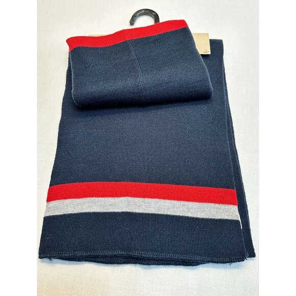Levis Beanie & Scarf Set - Maximum Warmth - Red/Navy/Gray Stripes Knit Classic - Picture 4 of 6